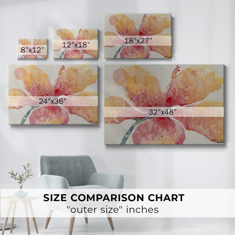 Hibiscus en fleurs sur toile tendue, H 12 po x l 18 po