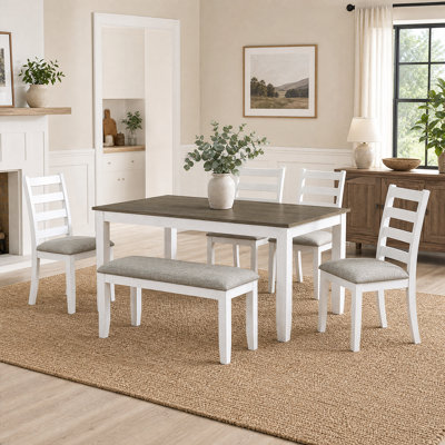 Ensemble de table de cuisine rustique 6 pièces - Élégant mobilier de salle à manger en bois avec choix de couleurs optionnels