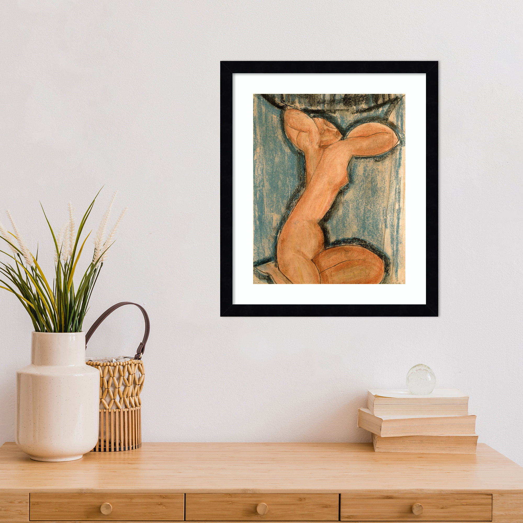Caryatid by Amedeo Modigliani Wood Framed Wall Art Print, Black, 17" H x 15" W