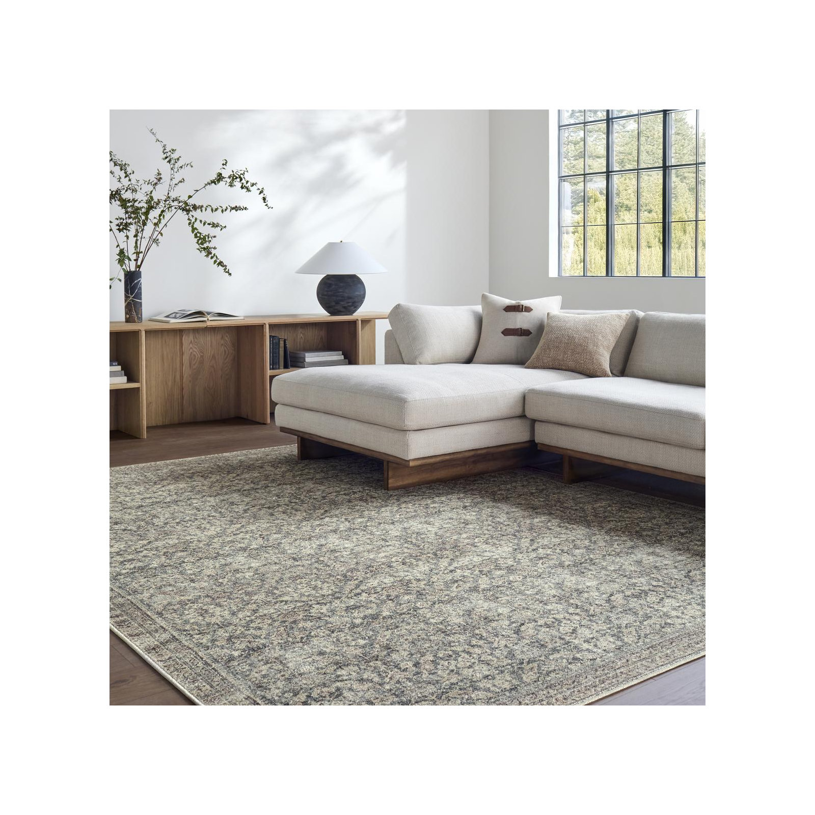 Galey Alix x Livabliss Collins Avenue III Indoor Machine Woven Area Rug, Rectangle 5'2" x 7', Ivory