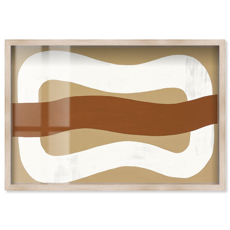 «Minimal Wavy I Shadowbox Print Boho» par Art Remedy, H 11 po x l 16 po, Crème, crème