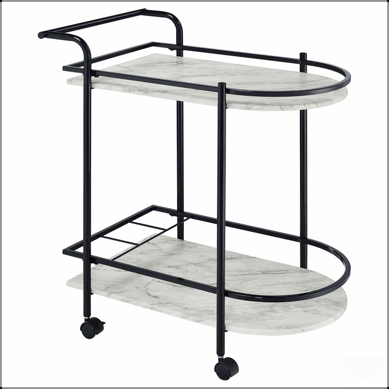 Faux Marble Serving Cart With Wine Rack, Elegant And Functional For Indoor And Outdoor Entertaining