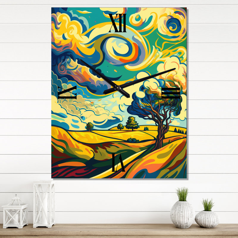 Horloge murale tourbillonnante d'arbre vibrant en campagne I, Médium