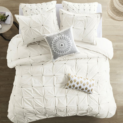 Housse de couette 3 pièces très grand / très grand en coton avec broderie et douille élastique