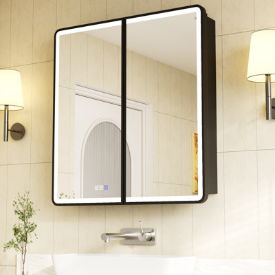 Armoire à pharmacie lumineuse pour salle de bain avec anti-buée, USB et prises de courant l 24 po x H 30 po, installation à double fixation