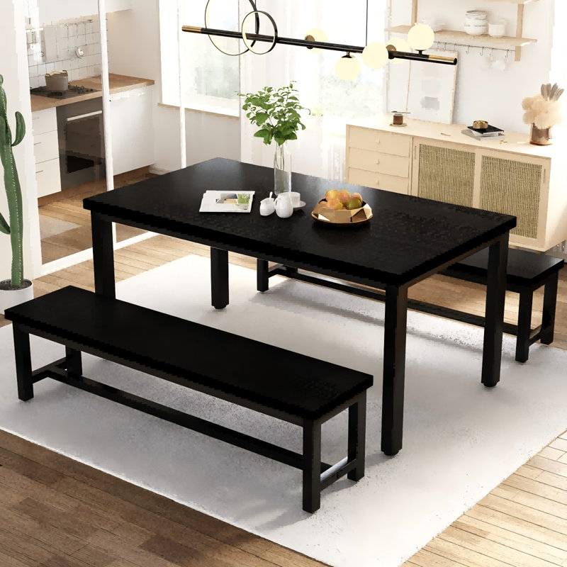 Ensemble de table de salle à manger pour 4 personnes, ensemble de table de cuisine avec 2 bancs de salle à manger, ensemble de table de salle à manger rectangulaire 3 pièces pour 4 personnes, mobilier de cuisine peu encombrant pour coin-repas, apparte