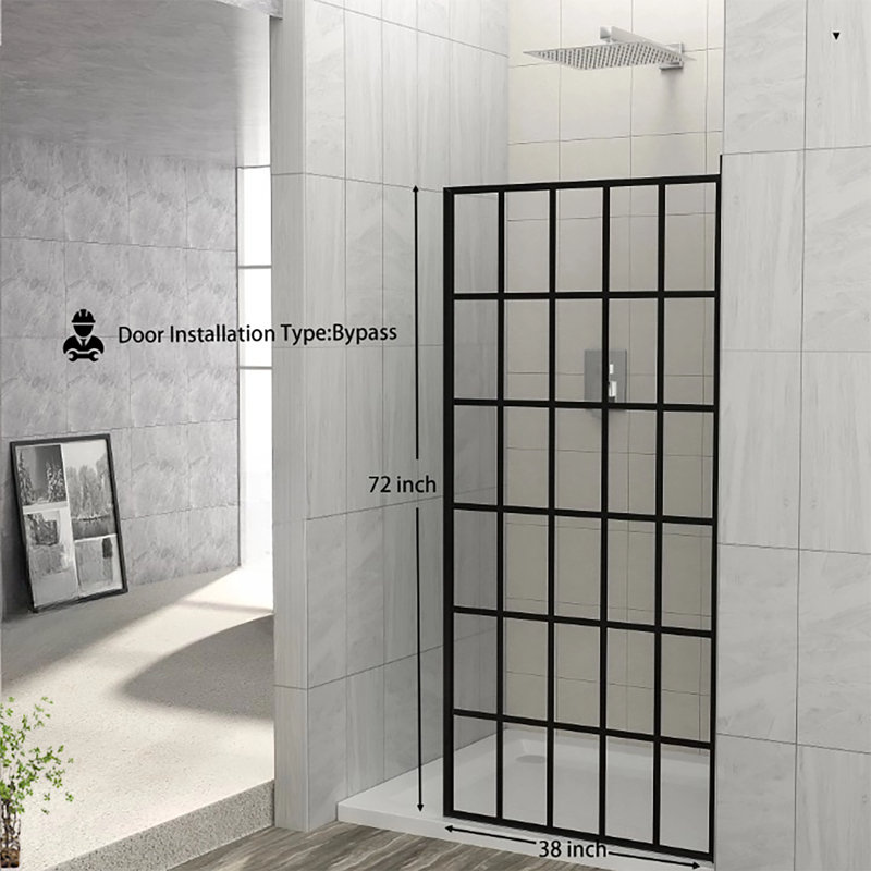 Shower Door 38" W X 72" H Single Panel Frameless Fixed Shower Door, Open Entry Design In Matte Black