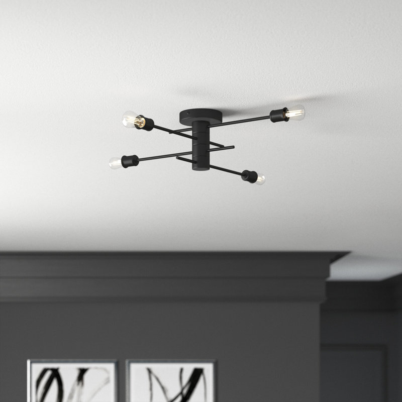 Plafonnier semi-encastré à 3 lumières 18 po Mondale, Noir, 4, H 6,2 po x l 26 po x P 26 po