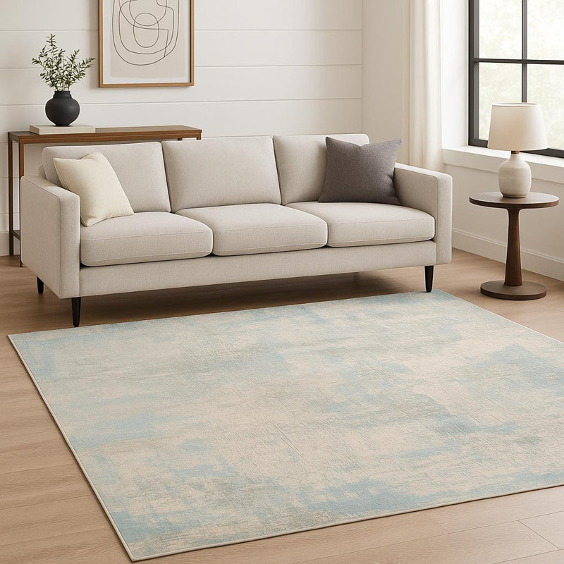 Tapis bleu abstrait noué à la main 8 pi x 10 pi