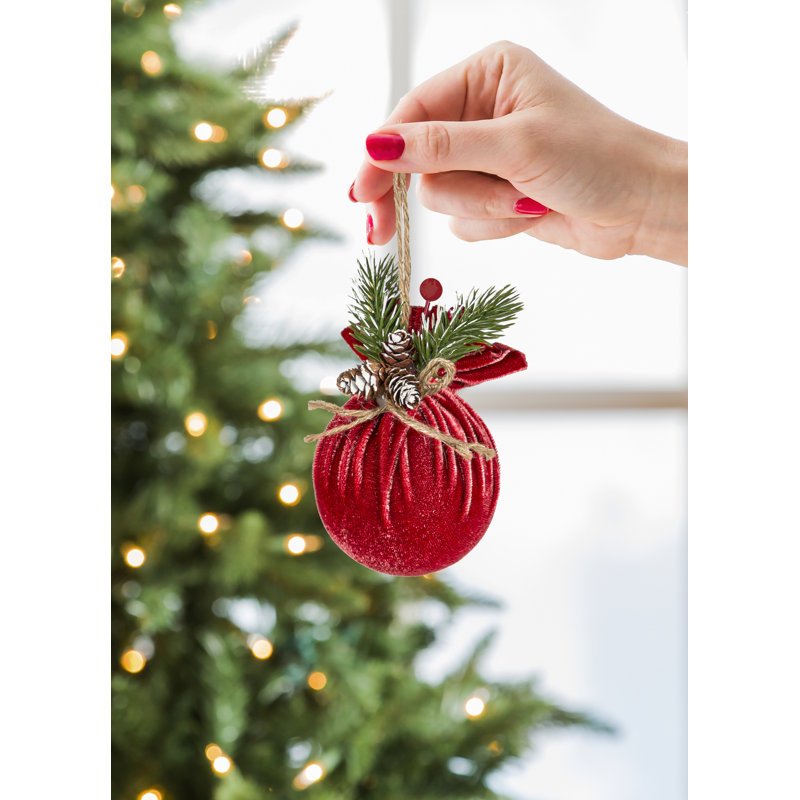 Ornement de Noël en velours rouge dans une boîte cadeau, ensemble de 3