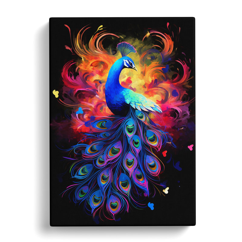 Peacock Gestural Art - Wrapped Canvas, 50cm H x 35cm W x 3cm D