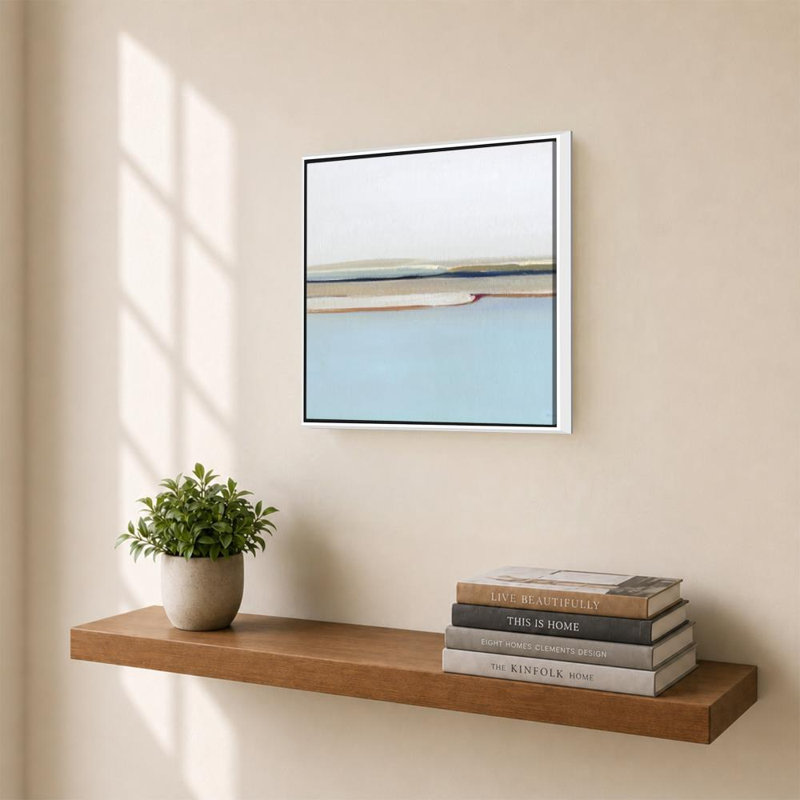 «Geometric Inlet I» par Sally Swatland - Impression sur toile, H 24 po x l 24 po, Cadre flottant biseauté, Blanc