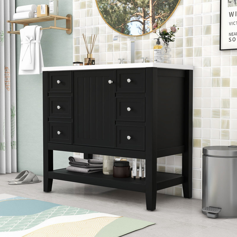 Rhemy 36'' Single Bathroom Vanity with Ceramic Top, Black