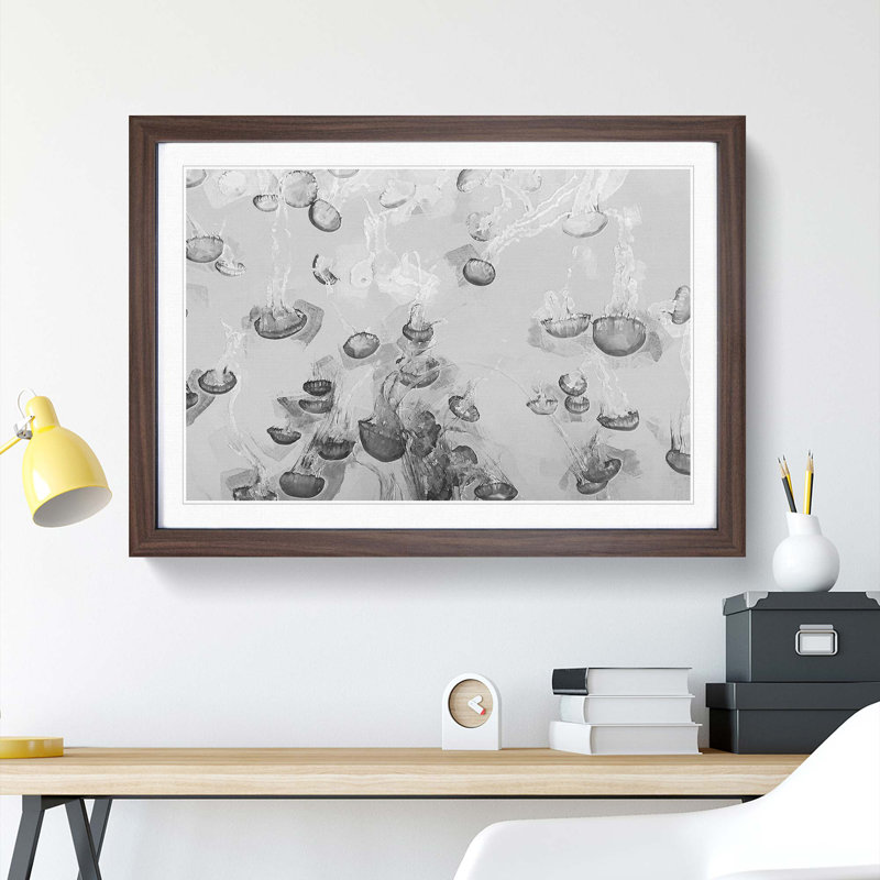 Cluster of Jellyfish in Abstract - Picture Frame Graphic Art Print, Walnut Framed, 27cm H x 36cm W x 2cm D