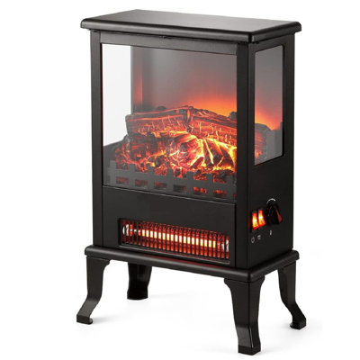 Infrared Electric Fireplace Stove, 17" Freestanding Stove Heater with 3-Sided View, Realistic Flame, Overheating Protection, CSA Certified, for Small Spaces, Bedroom - 1500W
