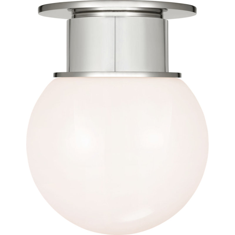 Callan Flush Mount with White Glass Dome, 11" H x 9" W x 9" D, Polished Nickel