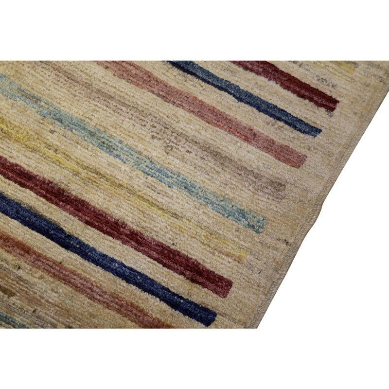Tapis bleu / jaune / rouge fait à la main en laine et coton