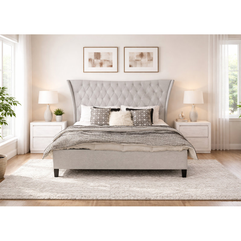 Ensemble de chambre avec très grand lit Lexis et deux tables de chevet ivoire