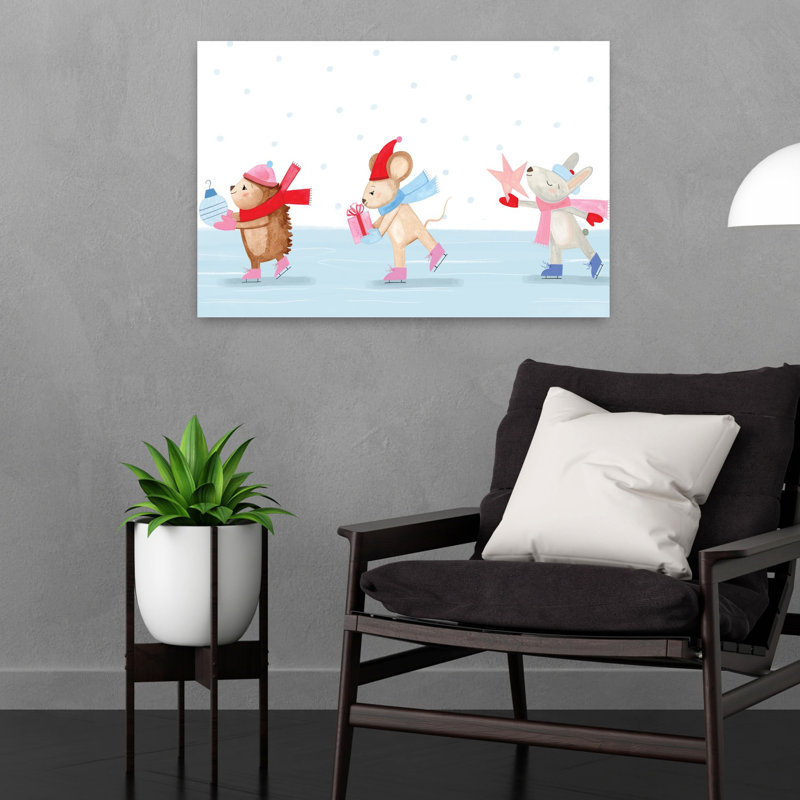 Whimsy Ice Skating Critters Contemporary Art, 16" H x 24" W