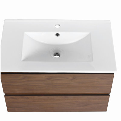 30-inch Wall-Mounted Bathroom Cabinet with Ceramic Washstand, 2 Drawers