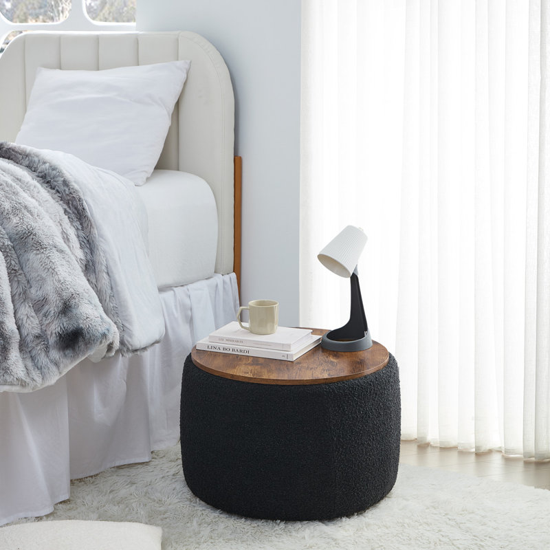 2East Upholstered Ottoman, Black