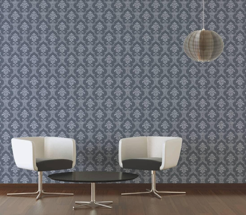 Rouleau de papier peint damassé l 33' x l 21" baroque modern Lanning, Gris
