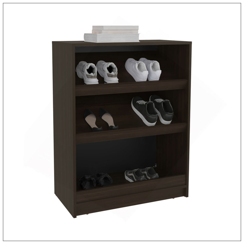 Range-chaussures, 3 tablettes, noyer foncé