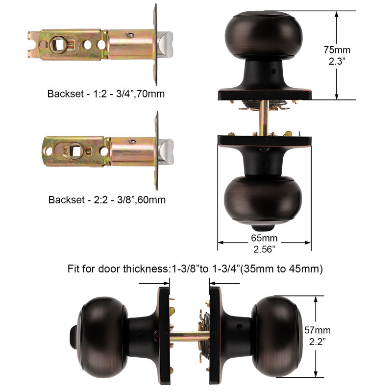 Privacy Door Knobs with Square Rosette, for Bed and Bath Keyless, Oil Rubbed Bronze