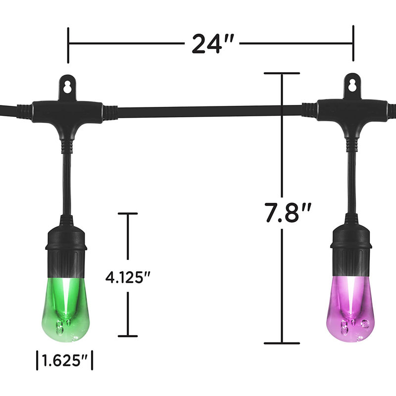 24ft Black Outdoor Color-Changing Acrylic LED String Lights