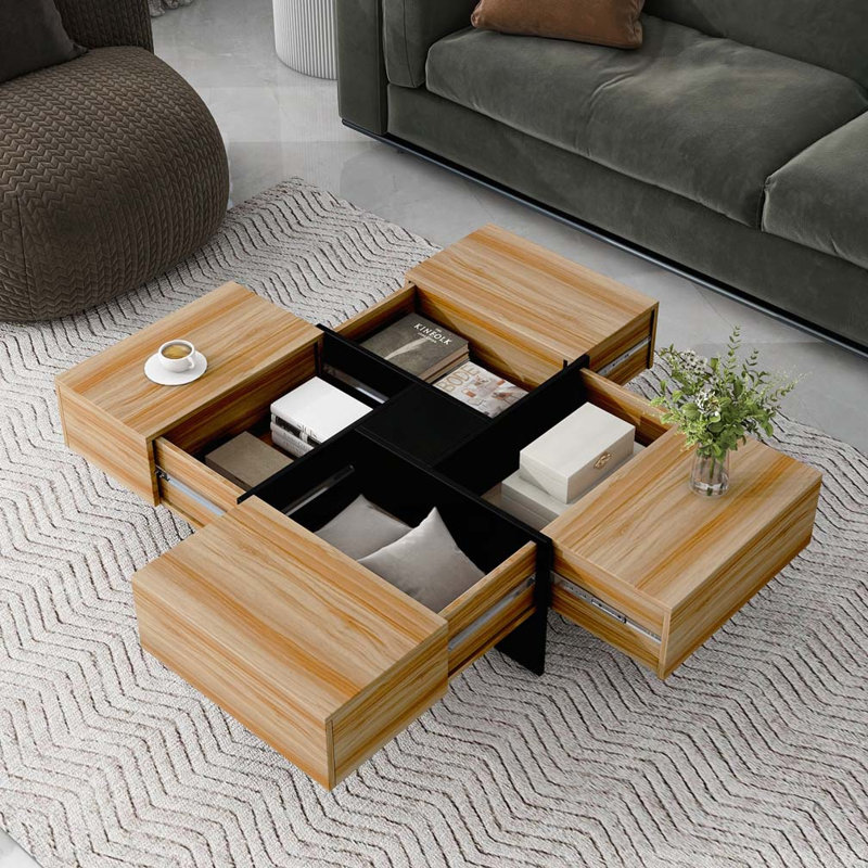 Table basse carrée avec plateau coulissant extensible, Brun