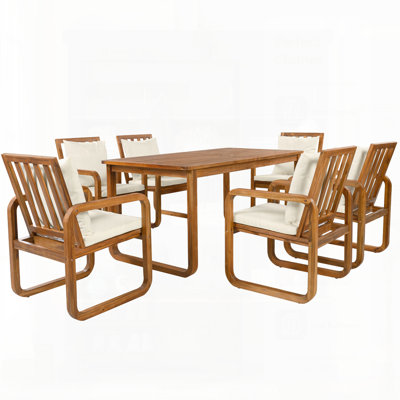 7-Piece Outdoor Dining Set With Removable Cushions, Stylish And Comfortable For Patio, Backyard, And Garden Gatherings