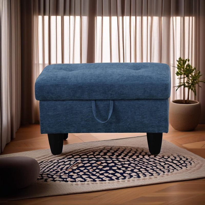 Repose-pieds avec rangement en lin bleu marine Monaco, Lin - bleu marine