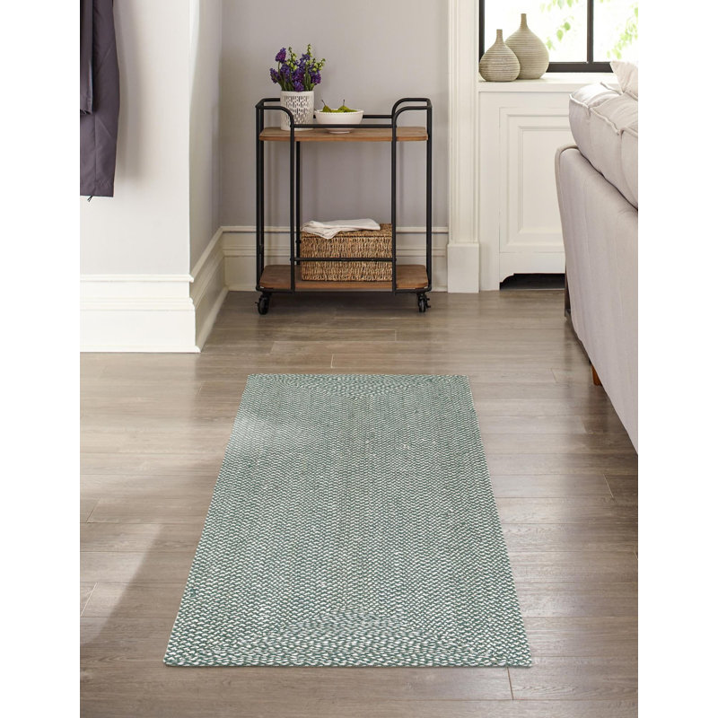 Tapis contemporain Aideen - vert, Tapis de couloir 2 pi x 8 pi