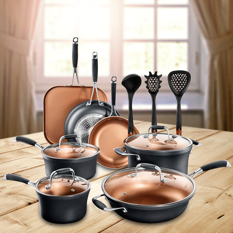NutriChef 14-Piece Copper Non-Stick Aluminum Cookware Set