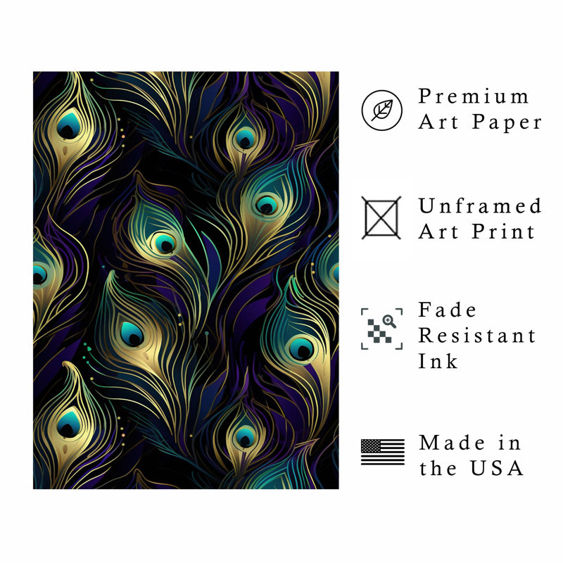Animaux, motif de paon III, reproduction d'art moderne sans cadre