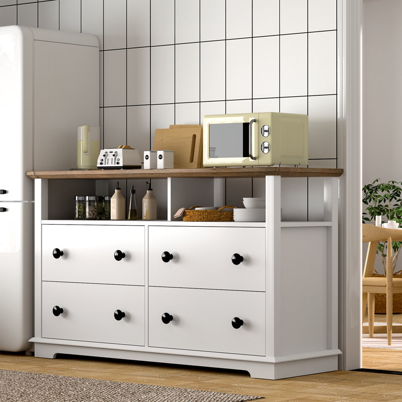 Commode double 4 tiroirs l 47,24 po, Blanc délavé