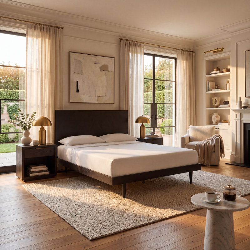 Lit plateforme en bois massif Lola-Mae, Grand, Noir