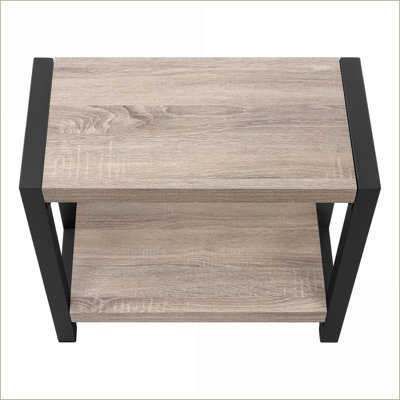 Table basse en bois à 2 niveaux pour le salon - Pieds en métal noir robuste, stratifié brun peu encombrant