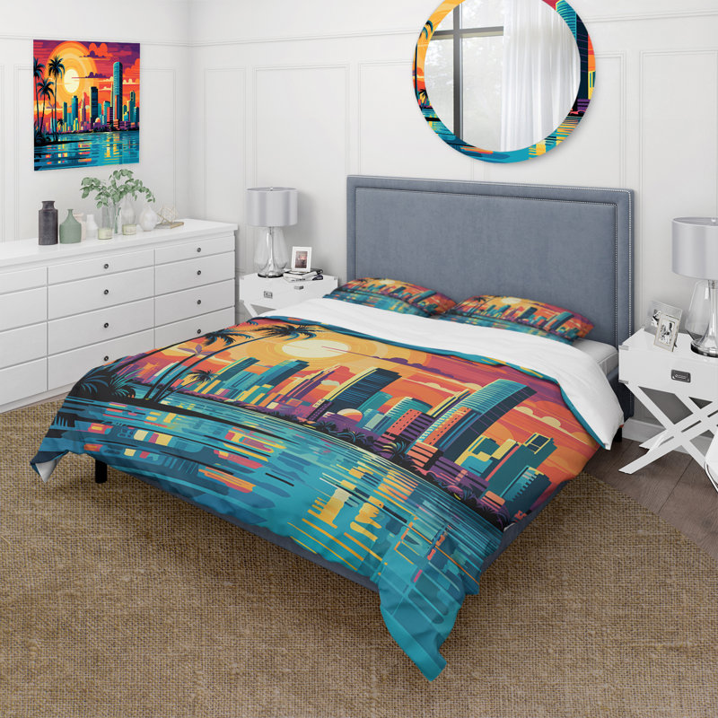 Ensemble de housse de couette en microfibre / polyester Pop Art Miami Cityscape I