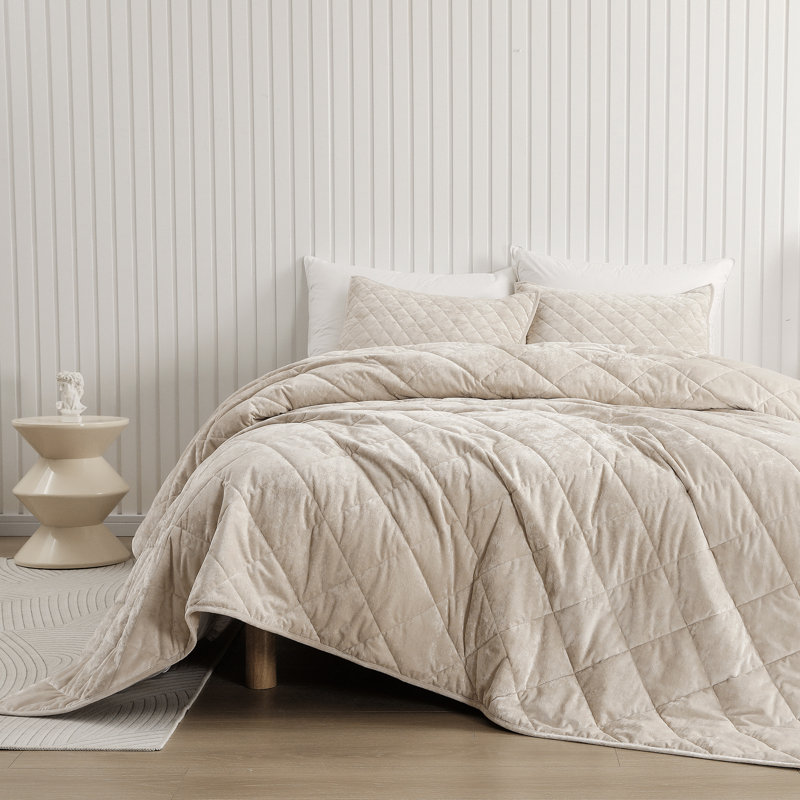 King Forest Green Velvet Diamond Quilt Set