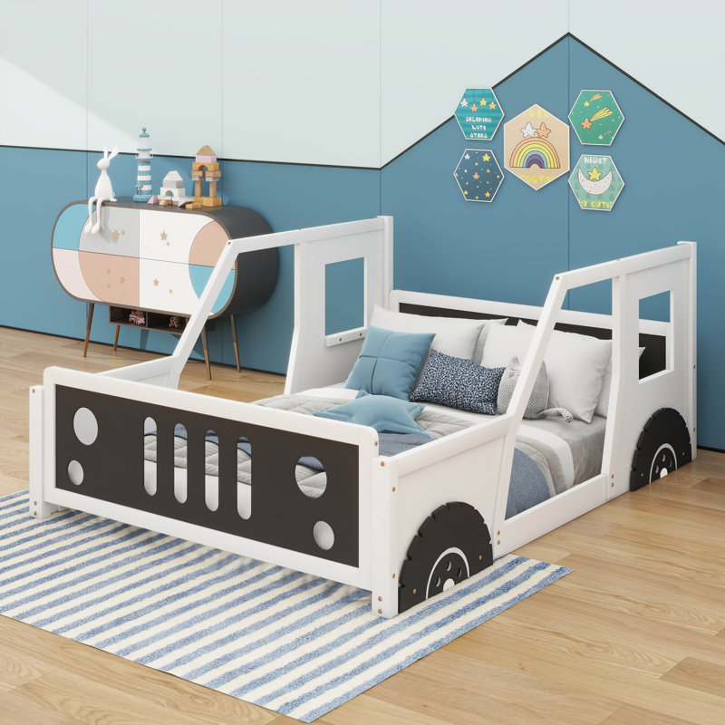 Lit plateforme double avec roulettes, Blanc