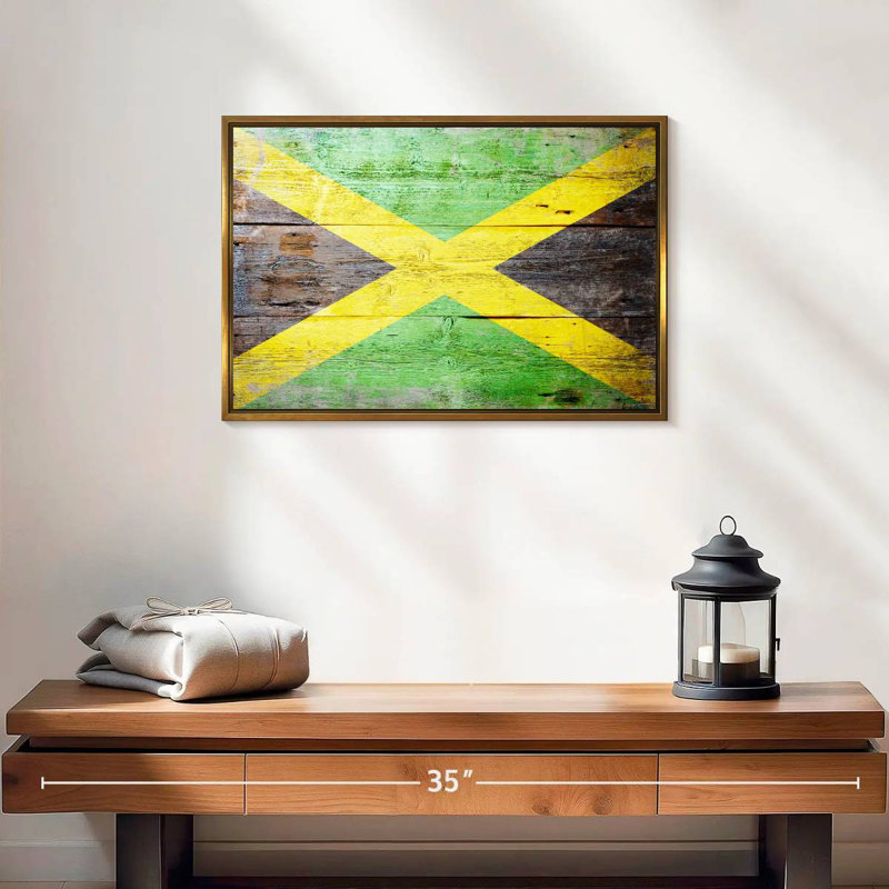 Drapeau de la Jamaïque, 19 po x 13 po, Cadre flottant doré