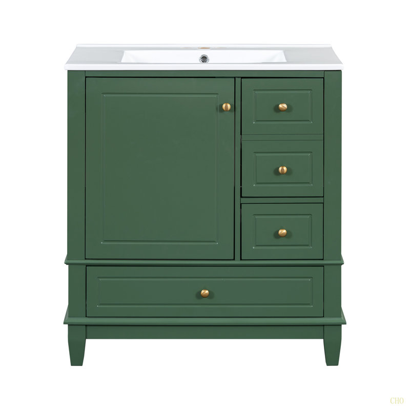Meuble-lavabo 30 po avec lavabo, une porte avec tablette et trois tiroirs, porte à fermeture en douceur, Vert