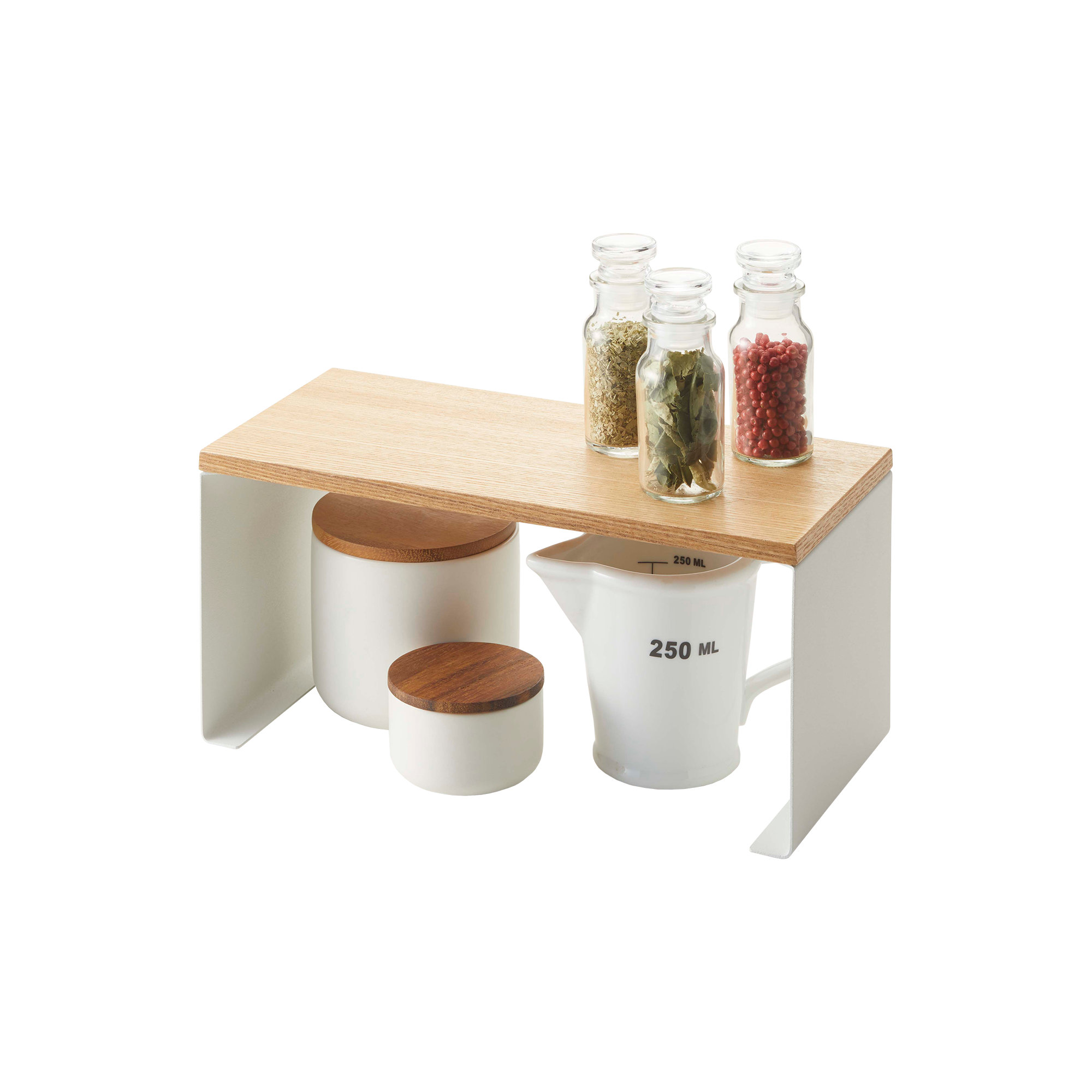 Tosca Yamazaki Home Wood-Top Stackable Kitchen Rack, Modern Counter Shelf Organizer, 5.7" H x 12" W x 5.5" D
