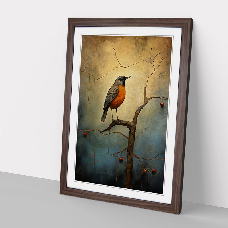 Robin Bird Modern - Framed Print, Walnut, 34cm H x 25cm W x 2cm D