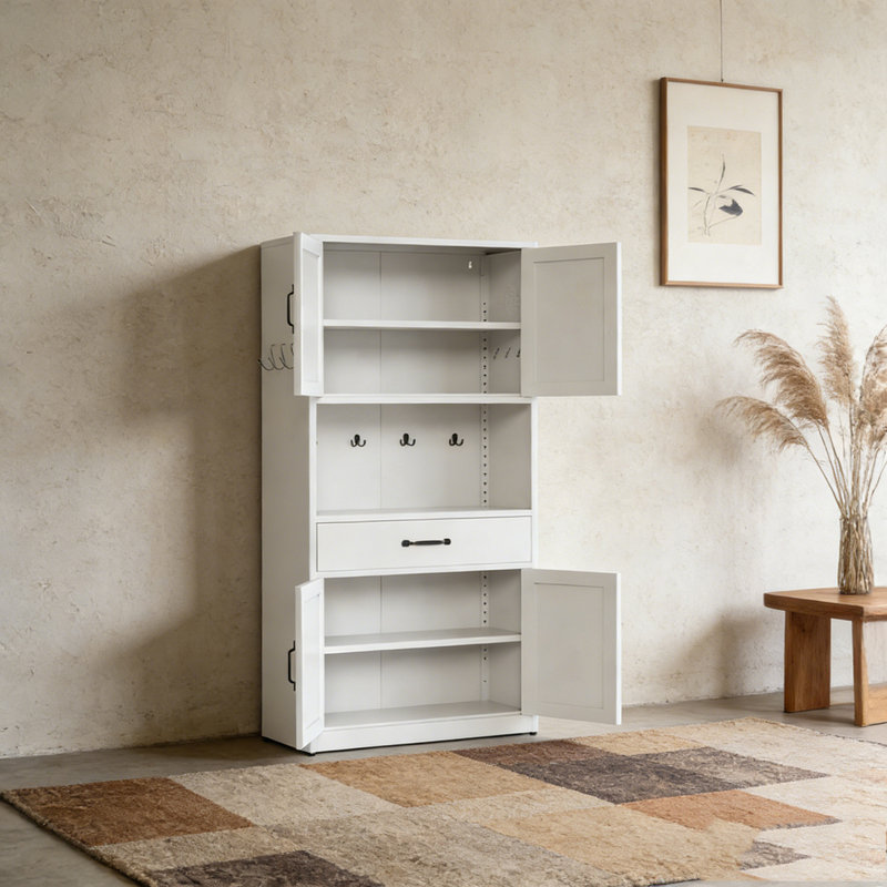 Armoire de rangement 71 po en acier blanc avec grand comptoir