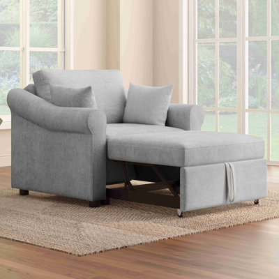 Chenille Convertible Sleeper Chair with Adjustable Backrest, 3 IN 1 Lounger Chair Turns Into Bed, Single Bed