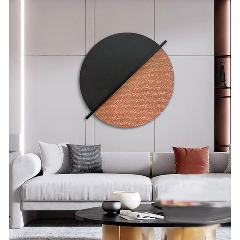 Décoration murale ronde grès en métal tridimensionnel de luxe moderne, H 27,56 po x l 27,56 po x P 1,57 po