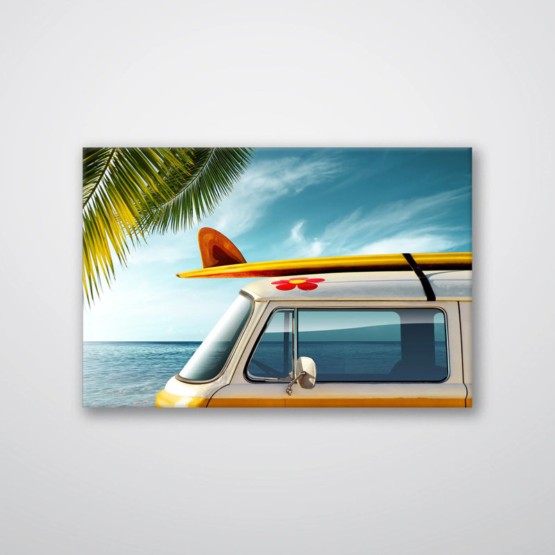 Beach Van Print - Vintage Surf Van Wall Art - Coastal Beach Canvas Poster - Retro Travel Adventure Artwork - Palm Tree Ocean Scene Decor - Summer Vibes Wall Hanging - Modern Beach House Home Decoration Art Print