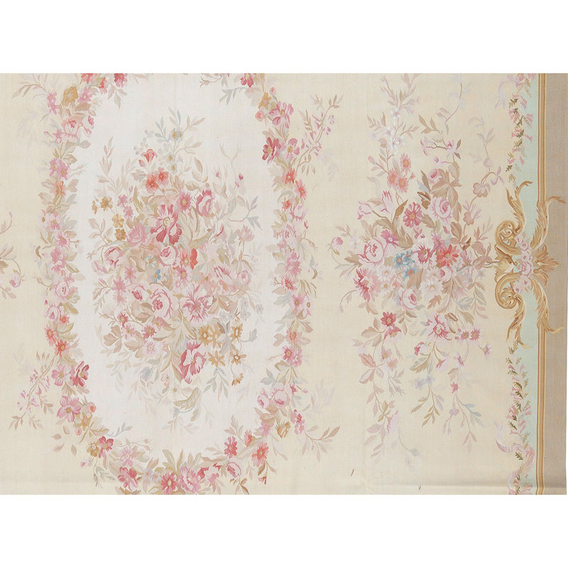 Hand-Knotted High-Quality Beige and Green Area Rug